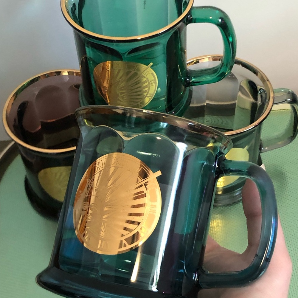 Set of 4 Culver Celestial Sundial Glass Mugs